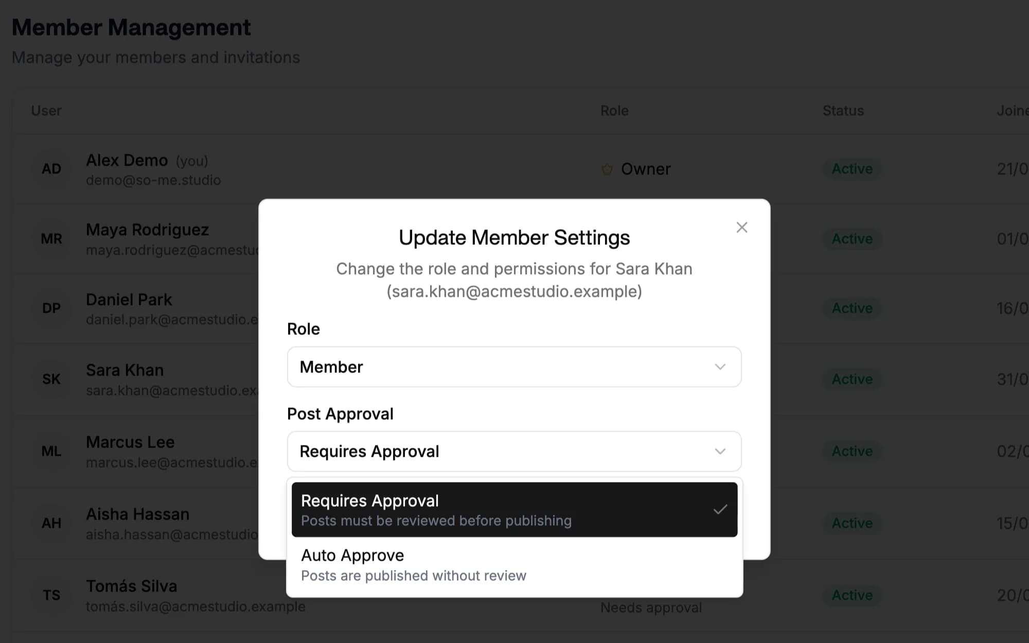 Choose who publishes freely and who needs approval screenshot