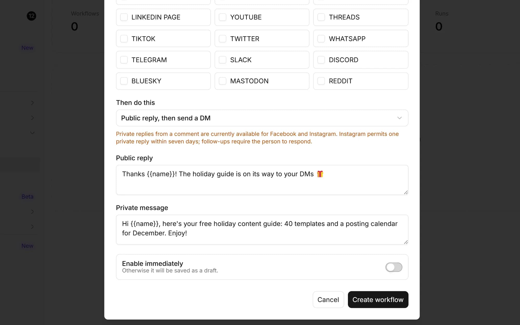 Screenshot von Öffentlich antworten. Privat fortsetzen.