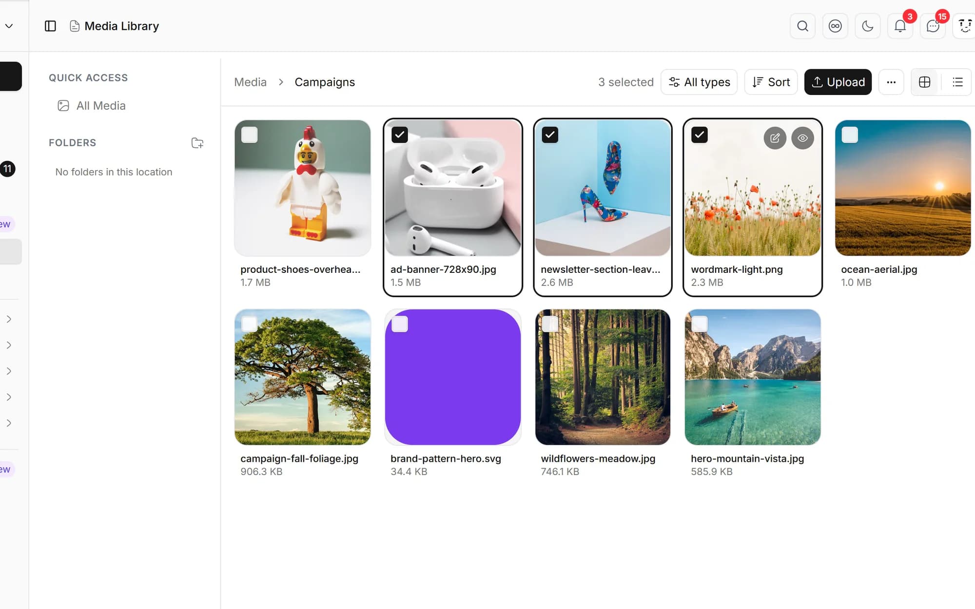 Nested folders and bulk actions screenshot
