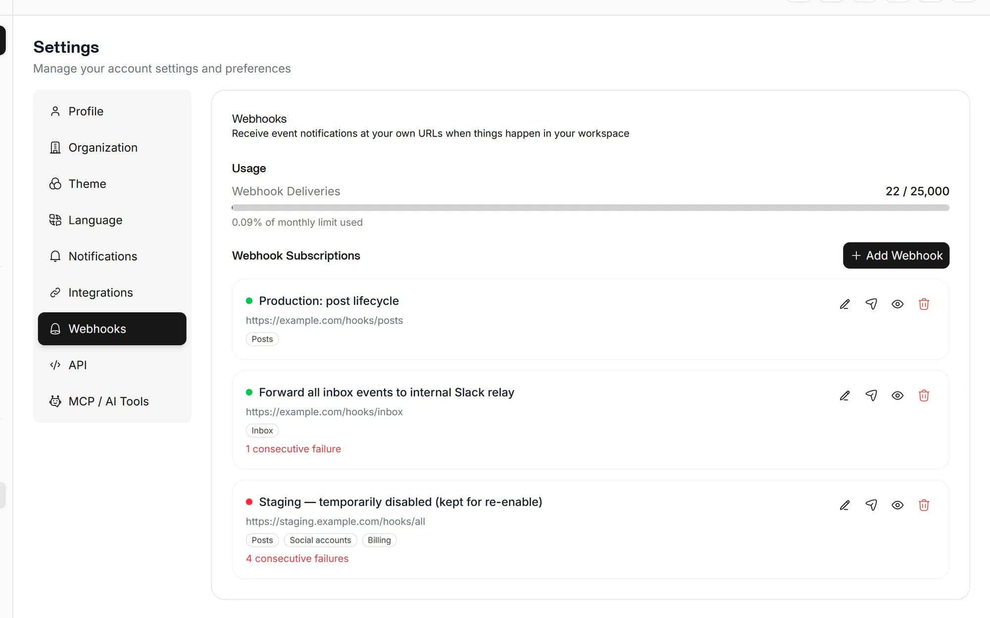Webhook subscriptions